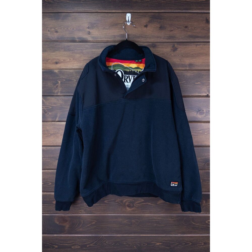 Orvis Men's XL Navy Blue Fleece Pullover Snap Neck Outdoor Sweatshirt